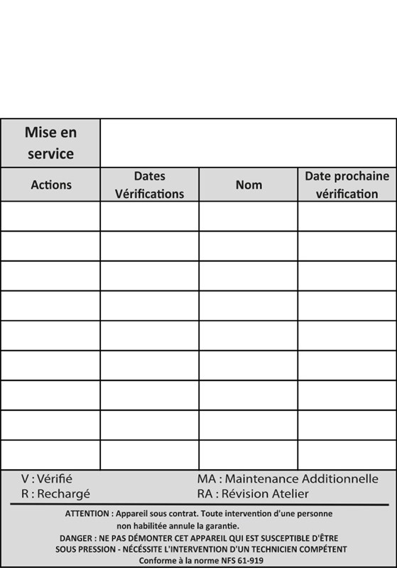 Etiquettes de vérification extincteur