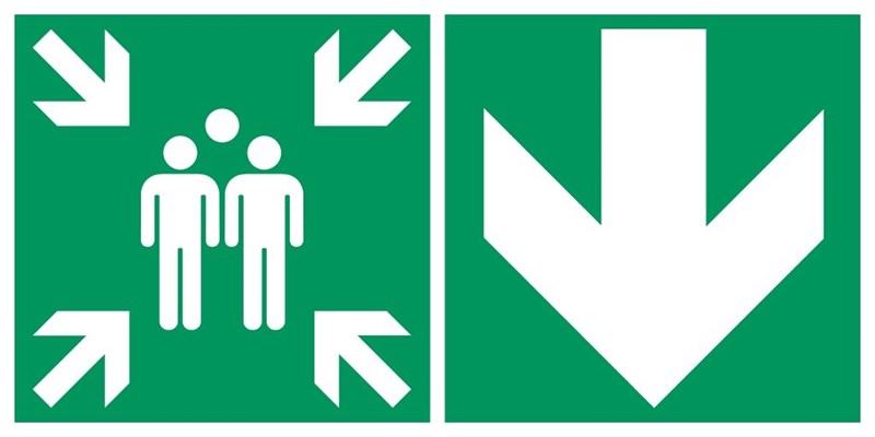 Point de rassemblement flèche droite bas - Pictogramme