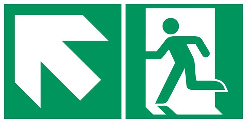 Emergency exit, top left arrow – Pictogram