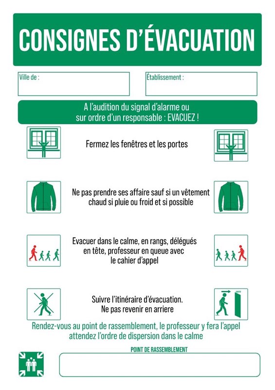 Consigne d'évacuation scolaire
