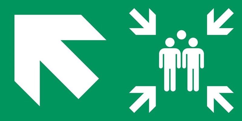 Point de rassemblement flèche gauche diagonale haut - Pictogramme
