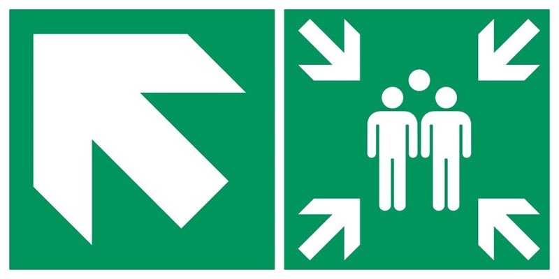 Point de rassemblement flèche gauche diagonale haut - Pictogramme