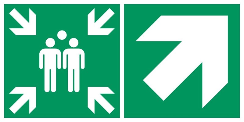 Point de rassemblement flèche droite diagonale haut - Pictogramme