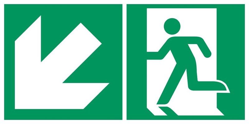 왼쪽 아래 방향의 비상구 - 픽토그램