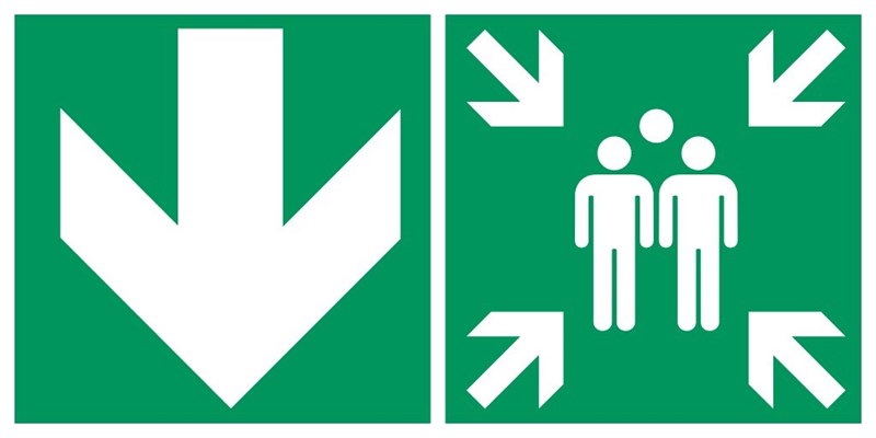 Point de rassemblement flèche gauche bas - Pictogramme