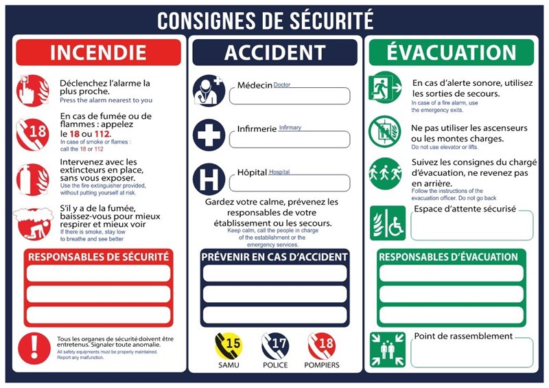 Consigne de sécurité Français Anglais