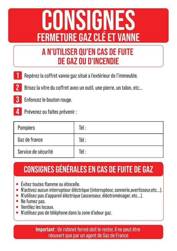 Consignes fermeture gaz