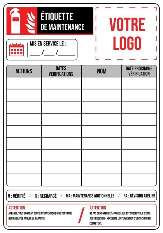 Etiquettes de maintenance extincteur