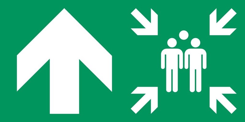 Point de rassemblement flèche gauche haut - Pictogramme