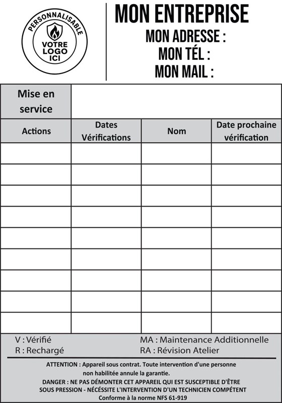 Etiquettes de vérification extincteur