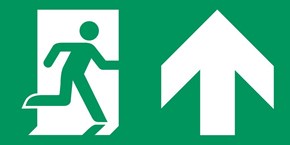 右上角箭头方向的紧急出口 - 象形图